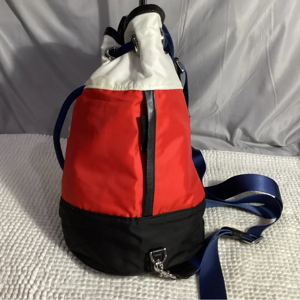 Marc Jacobs Red White Black Unisex Sport Nylon Bucket Sling Duffle Backpack NEW